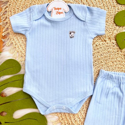 Conj. Body m/curta e Short Canelado - Azul 
